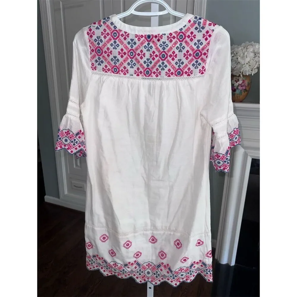 Vineyard Vines‎ Women's Embroidered Eyelet Shift Dress White Size 00 Boho Preppy